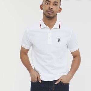 Burberry Men's Walton TB Signature Placket Polo Shirt White Sz XL